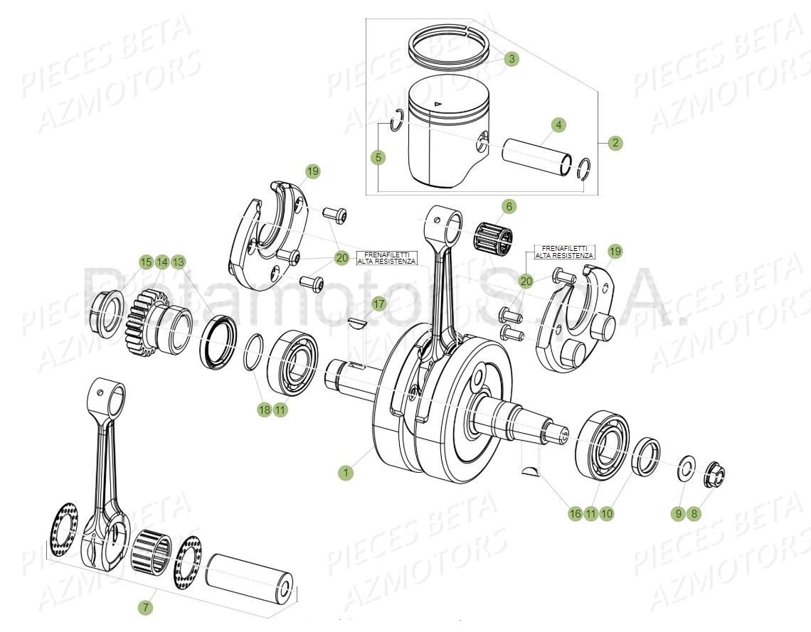 Vilebrequin Piston Contre Arbre AZMOTORS Pieces Beta RR 200 2T - 2019