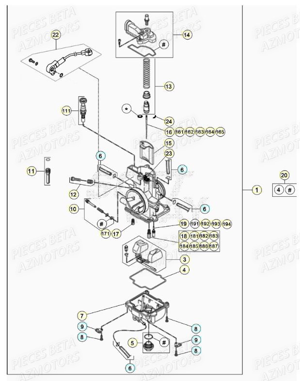 Carburateur AZMOTORS Pieces Beta RR 200 2T - 2021