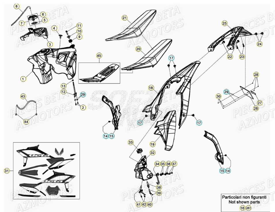Carenage Arriere AZMOTORS Pieces Beta RR 200 2T - 2021
