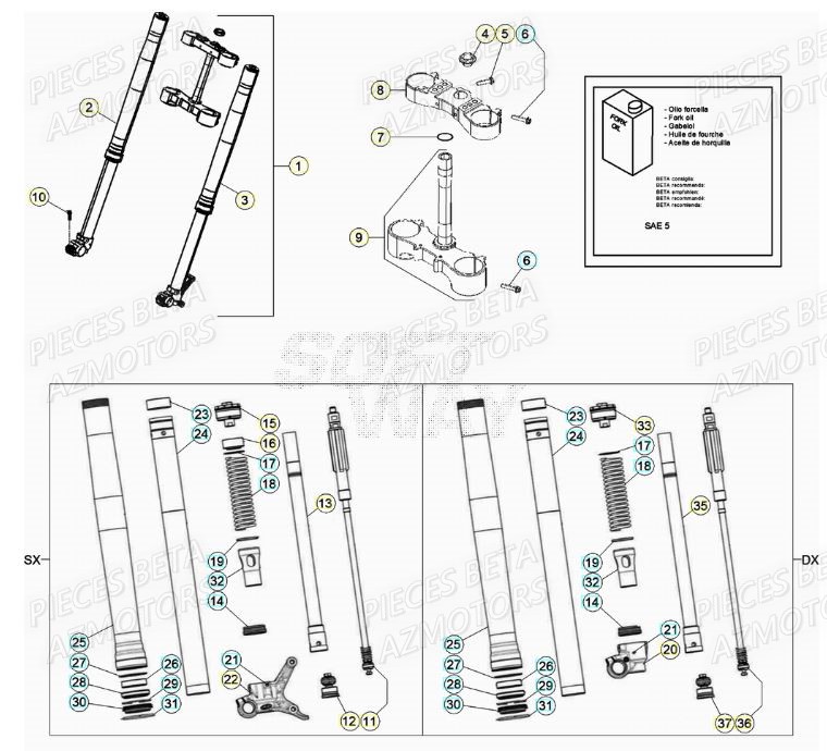 Fourche AZMOTORS Pieces Beta RR 200 2T - 2021