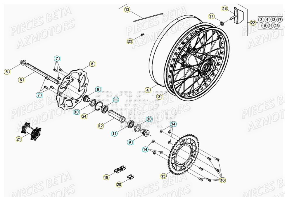 Roue Arriere AZMOTORS Pieces Beta RR 200 2T - 2021