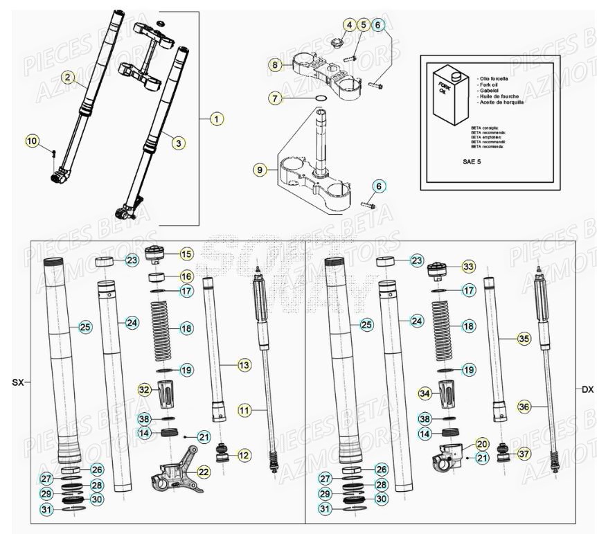 Fourche AZMOTORS Pieces Beta RR 200 2T - 2022