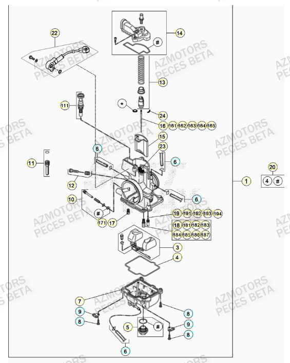Carburateur AZMOTORS Pieces Beta RR 200 2T - 2023