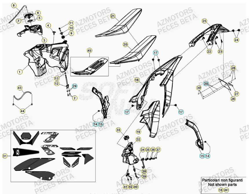 Carenage Arriere AZMOTORS Pieces Beta RR 200 2T - 2023