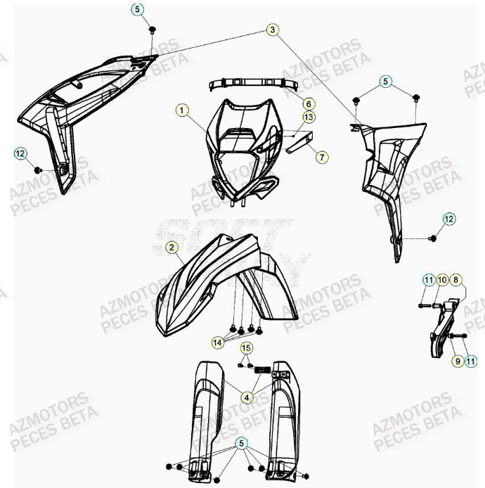 Carenage Avant AZMOTORS Pieces Beta RR 200 2T - 2023