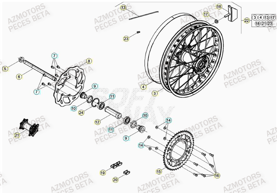 Roue Arriere AZMOTORS Pieces Beta RR 200 2T - 2023