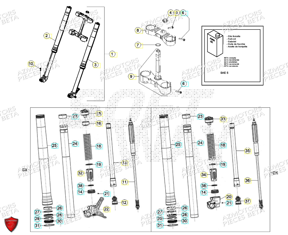 Fourche AZMOTORS Pieces Beta RR 200 2T - 2024