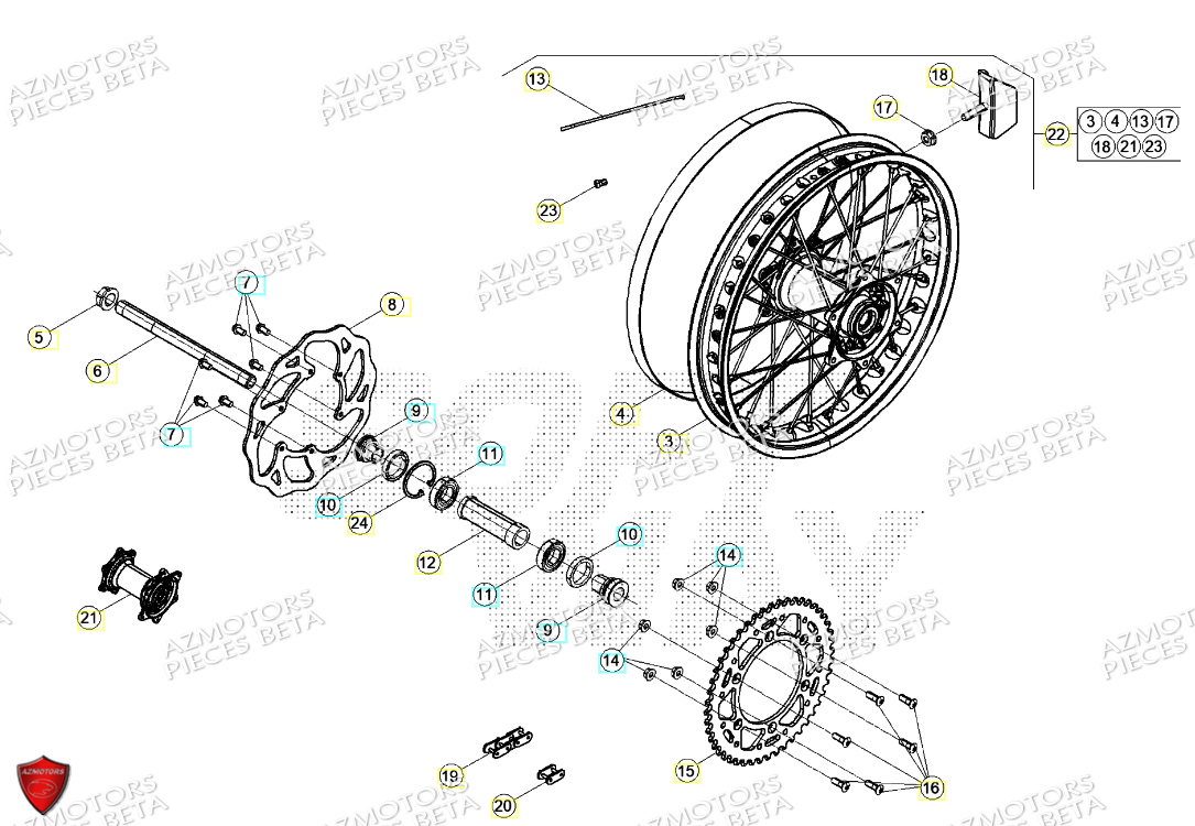 Roue Arriere AZMOTORS Pieces Beta RR 200 2T - 2024