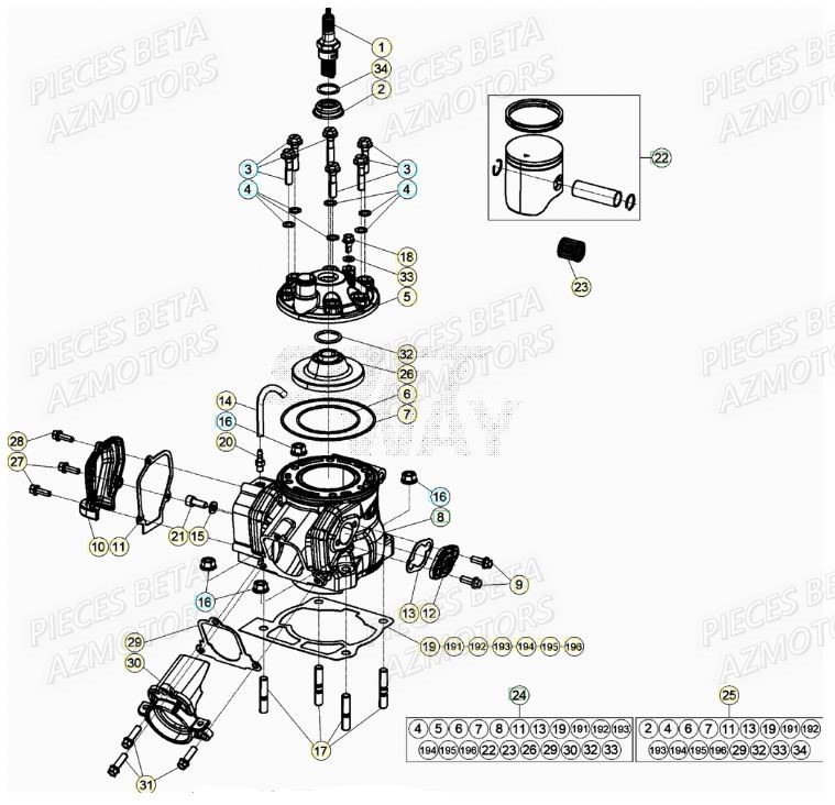 Cylindre AZMOTORS PiÃ¨ces RR 200 RACING 2T - 2021