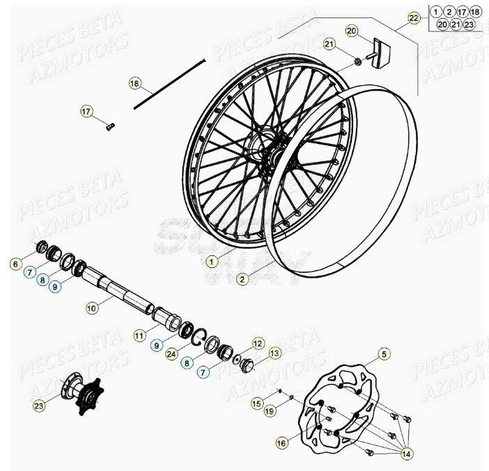 BOUCHON PIVOT ROUE - BETA pour ROUE AVANT de RR 200 RACING 2T 21