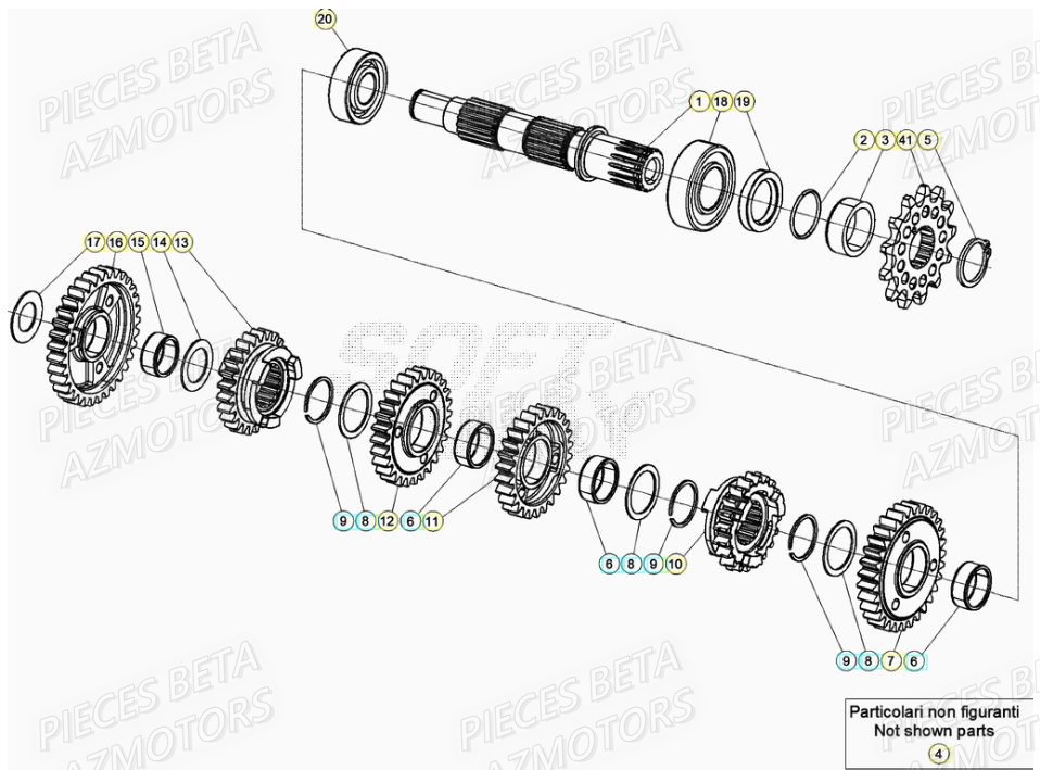 PIGNON DE TRANSMISSION SECONDA IRE - BETA pour TRANSMISSION de RR 200 RACING 2T 21