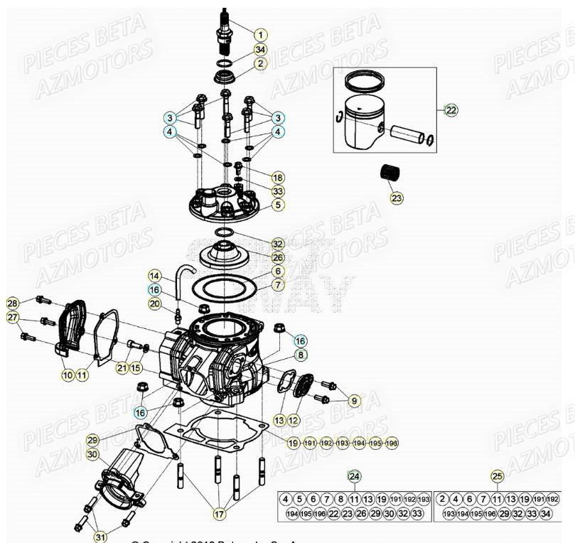 Cylindre AZMOTORS PiÃ¨ces RR 200 RACING 2T - 2022