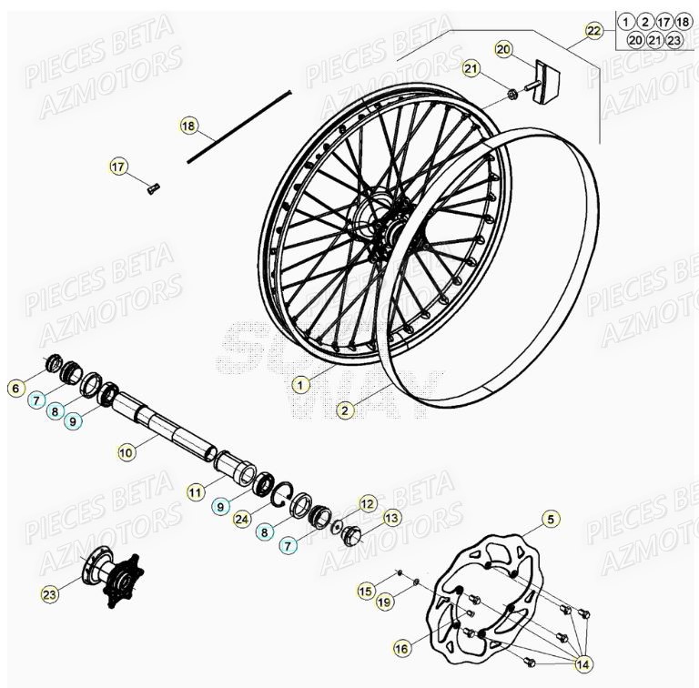 BOUCHON PIVOT ROUE - BETA pour ROUE AVANT de RR 200 RACING 2T 22
