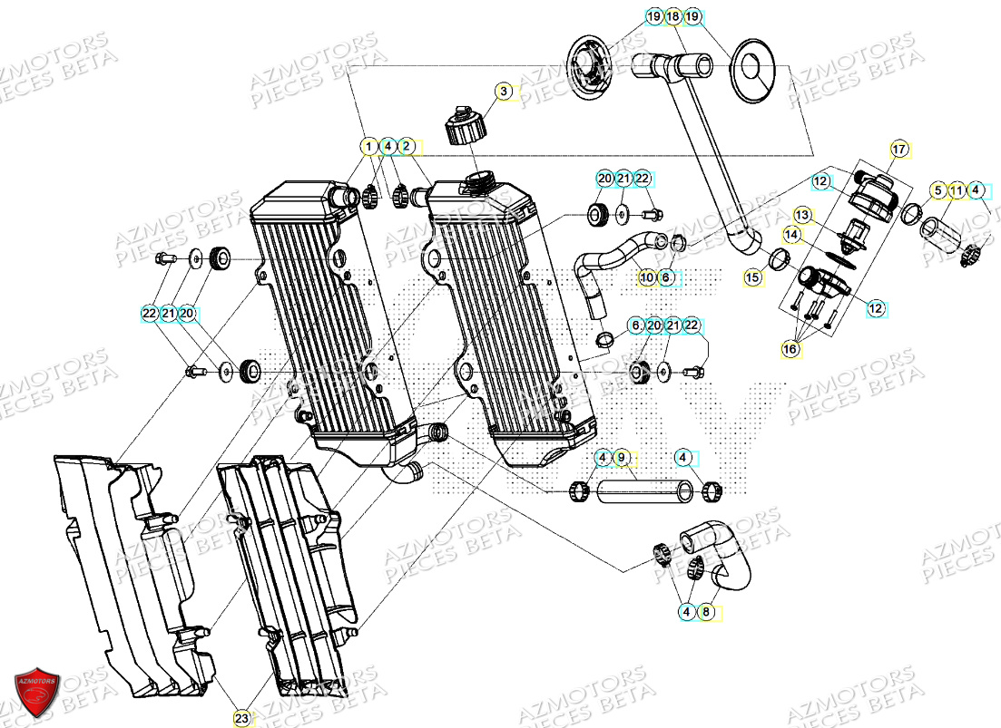 Radiateur AZMOTORS PiÃ¨ces RR 200 RACING 2T - 2024
