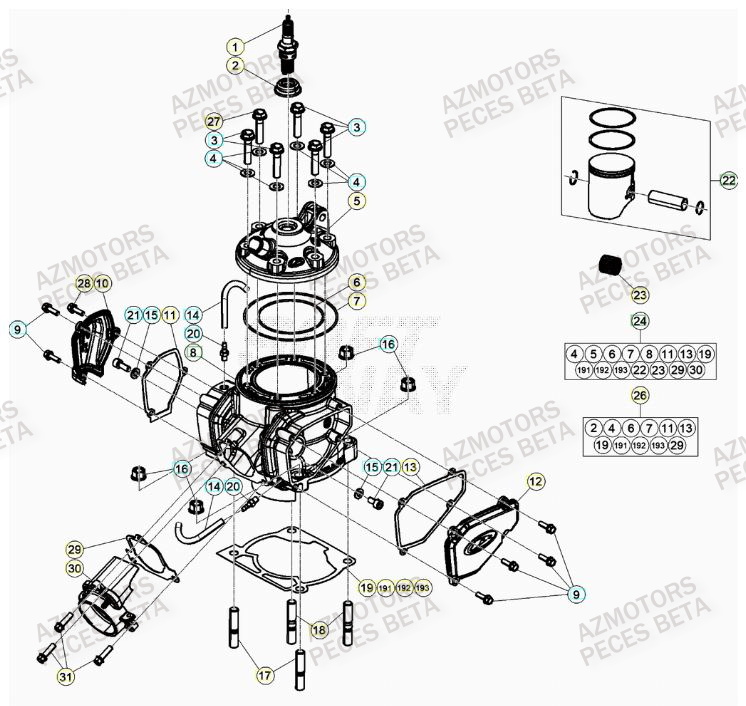 Cylindre AZMOTORS Pieces BETA RR 2T 250 - (2021)