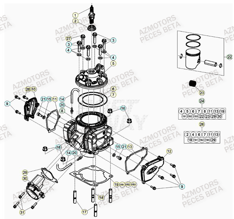 Cylindre AZMOTORS Pieces BETA RR 2T 250 - (2023)