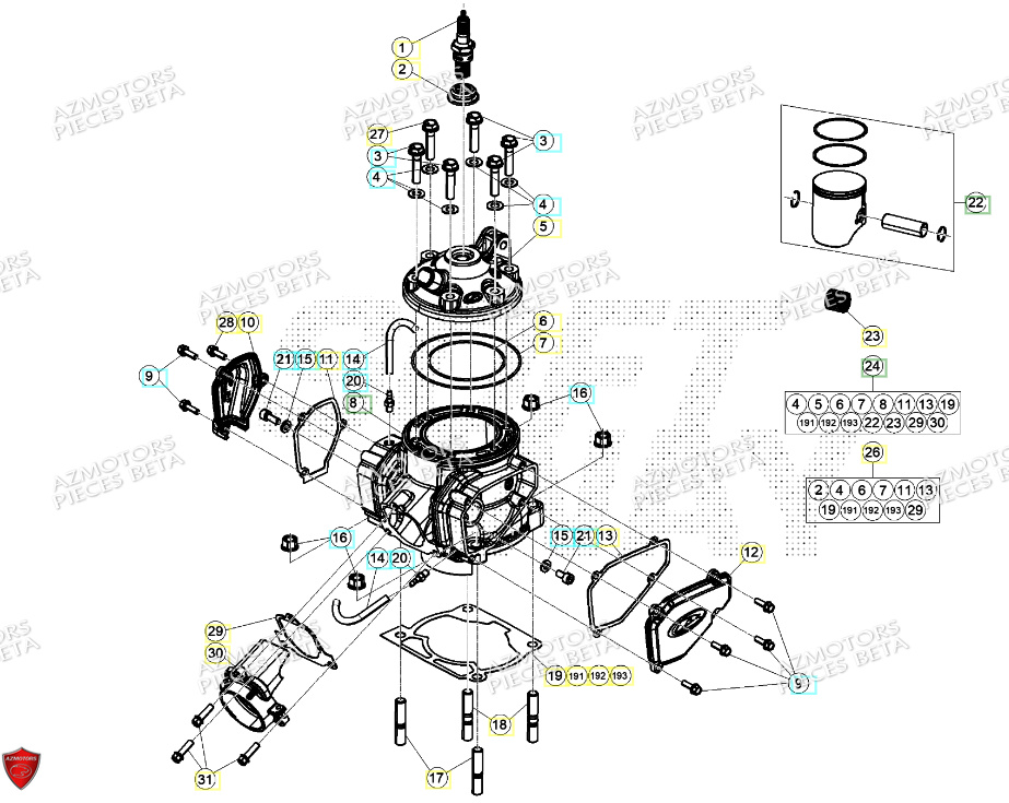 Cylindre Culasse Bougie AZMOTORS Pieces BETA RR RACING 2T 250 - (2024)