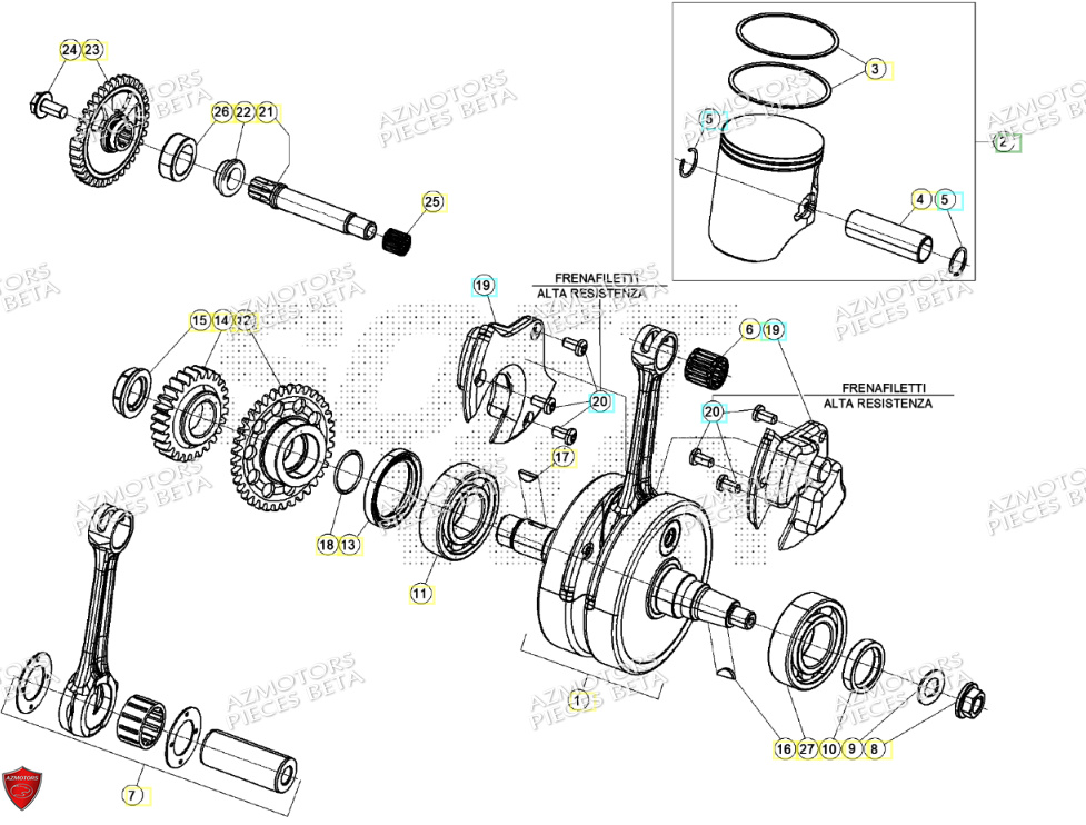 Vilebrequin Piston Contre Arbre AZMOTORS Pieces BETA RR RACING 2T 250 - (2024)