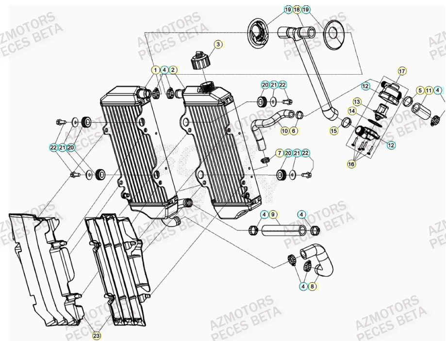 Radiateur AZMOTORS Pieces BETA RR RACING 2T 250 - (2020)