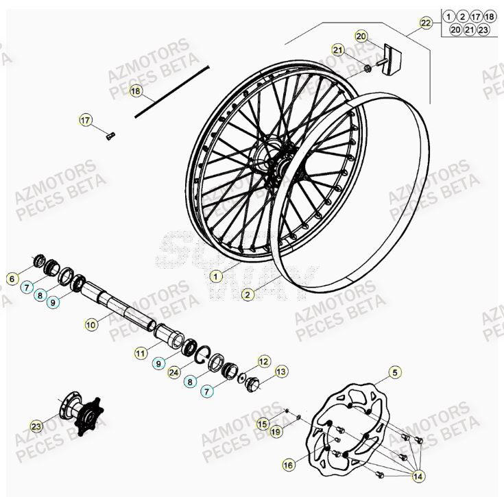 BOUCHON PIVOT ROUE - BETA pour ROUE AVANT de RR 250 RACING MY21