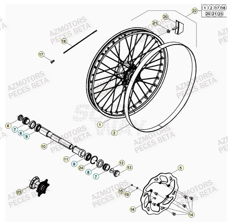 BOUCHON PIVOT ROUE - BETA pour ROUE AVANT de RR 250 RACING MY23