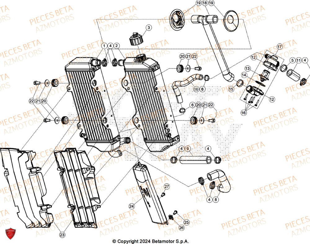 Radiateur AZMOTORS Pieces BETA RR 2T 250 X-PRO - (2025)