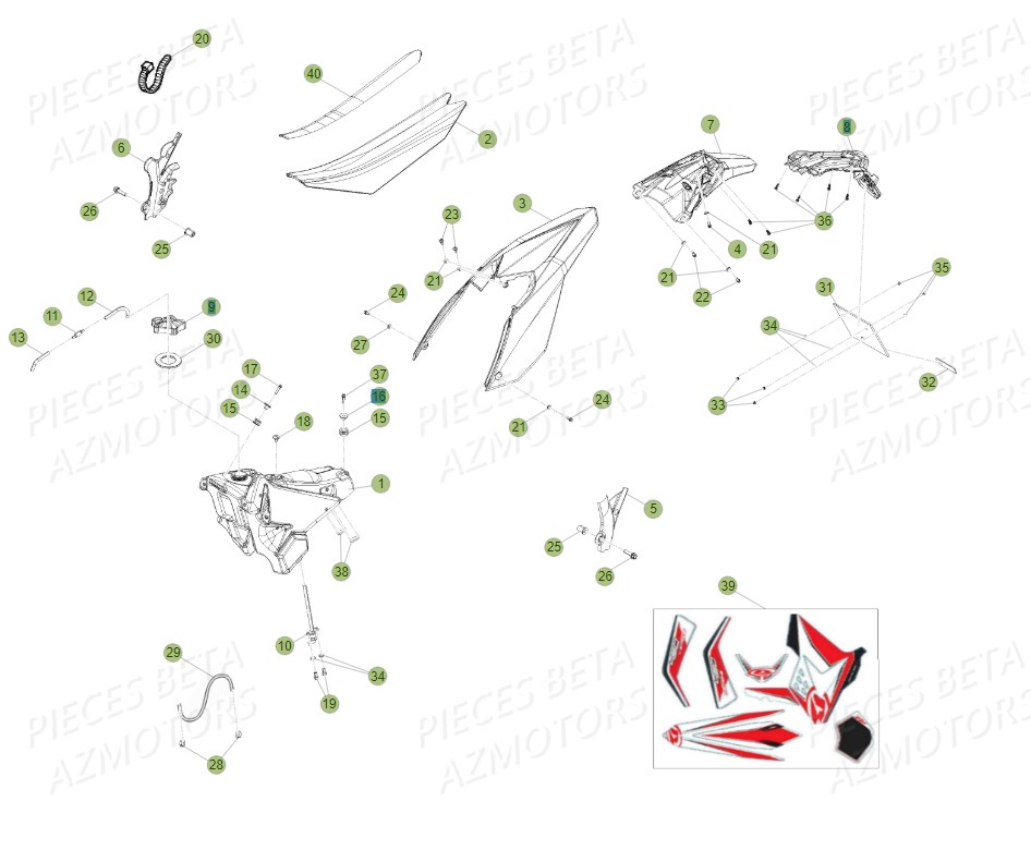 Carenages Reservoir  Du No Serie 700001 A 749999 AZMOTORS PiÃ¨ces BETA RR 2T 300 - (2014)