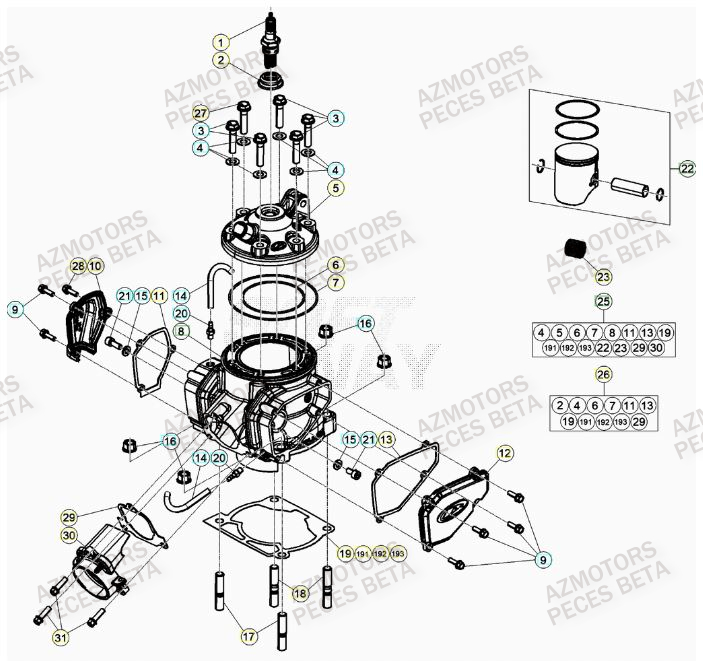 Cylindre AZMOTORS Pieces BETA RR 2T 300 - (2021)