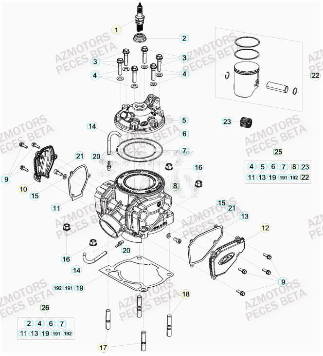 Cylindre AZMOTORS Pieces BETA RR 2T 300 RACING - (2015)