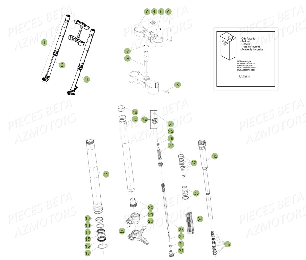 Fourche AZMOTORS Pieces BETA RR 2T 300 RACING - (2018)
