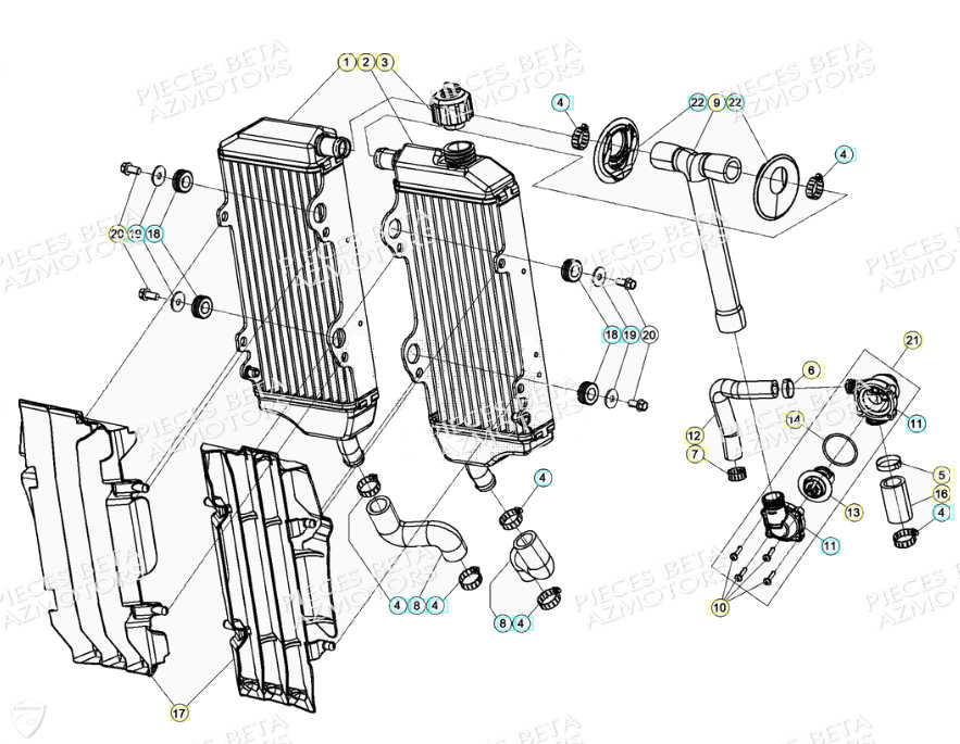 Radiateur Installation De Refroidissement AZMOTORS PiÃ¨ces Beta RR 4T 350 Enduro - (2021)