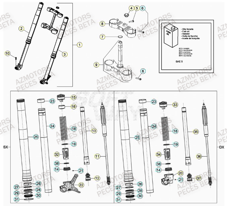 Fourche AZMOTORS PiÃ¨ces Beta RR 4T 350 Enduro - (2023)