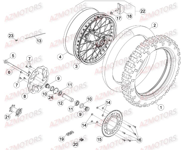 Roue Arriere AZMOTORS PiÃ¨ces Beta RR 4T 350 Enduro - 2016