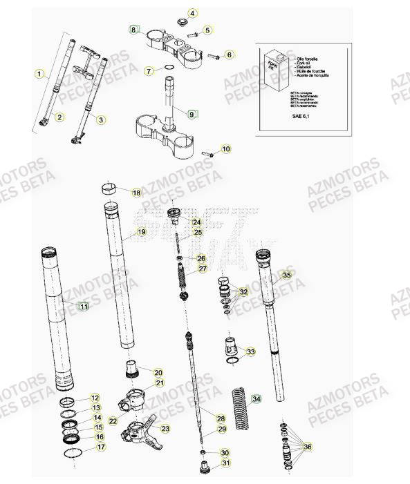 Fourche AZMOTORS PiÃ¨ces BETA RR 4T 350 RACING - (2016)

