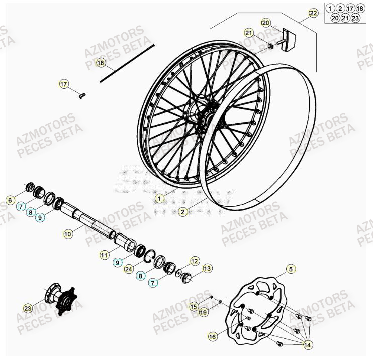 BOUCHON PIVOT ROUE - BETA pour ROUE AVANT de RR 350 RACING 21