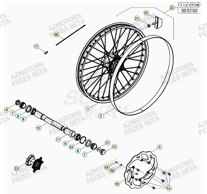BOUCHON PIVOT ROUE - BETA pour ROUE AVANT de RR 350 RACING 23