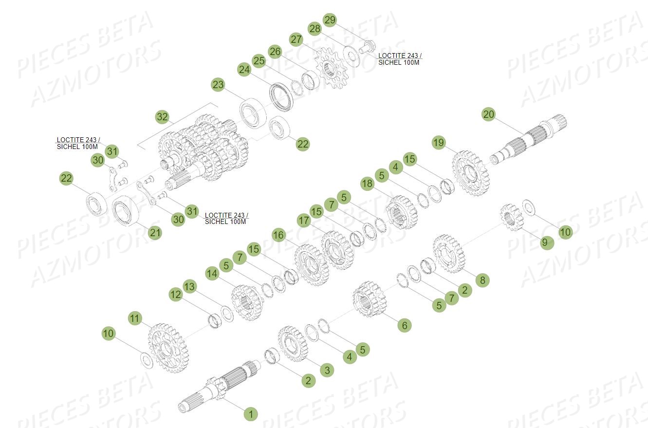 PIGNON DE TRANSMISSION SECONDA IRE - BETA pour BOITE A VITESSES de RR 390 RACING 18