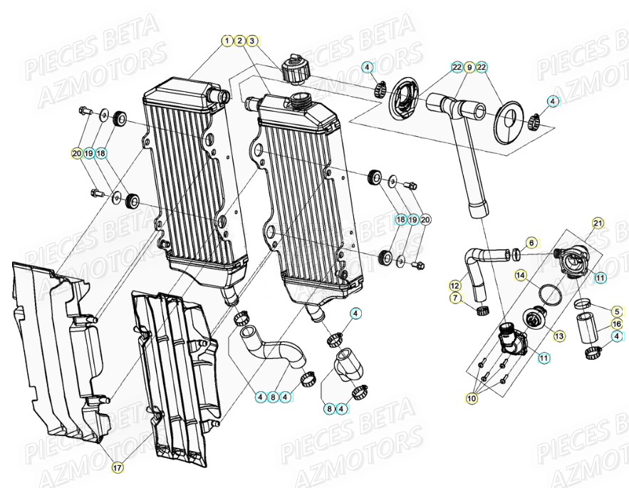 Radiateur Installation De Refroidissement AZMOTORS PiÃ¨ces Beta RR 4T 430 Enduro - (2021)