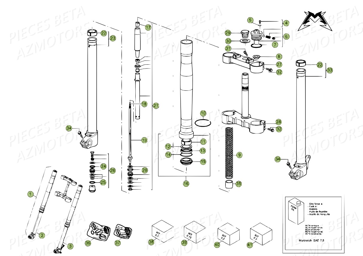 Fourche AZMOTORS PiÃ¨ces Beta RR 4T 450 Enduro - 2010