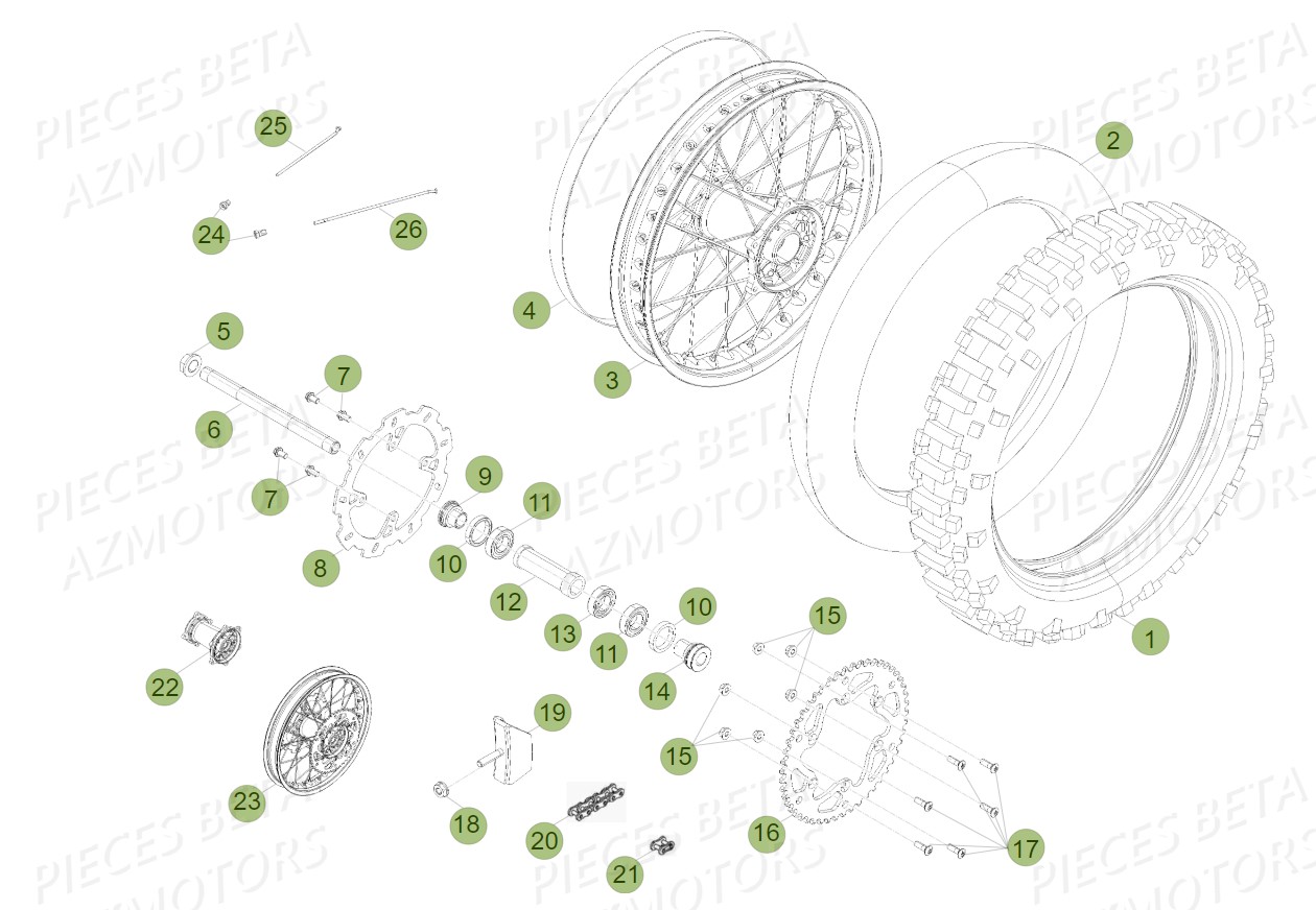 Roue Arriere AZMOTORS PiÃ¨ces Beta RR 4T 450 Enduro - 2010