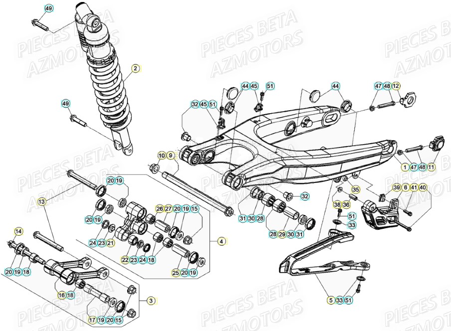 Bras Oscillant Suspension Arriere AZMOTORS PiÃ¨ces Beta RR 4T 480 Enduro - (2021)