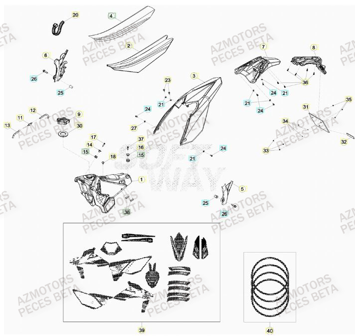 AUTOCOLLANTS UNIVERSAUX POUR JANTES ROUG - BETA pour CARENAGE ARRIERE de RR 480 RACING 16