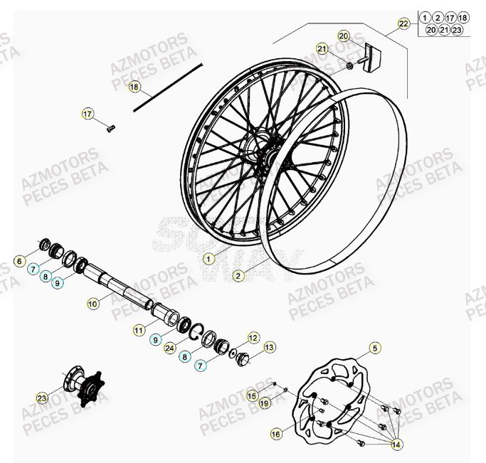 BOUCHON PIVOT ROUE - BETA pour ROUE AVANT de RR 480 RACING 22