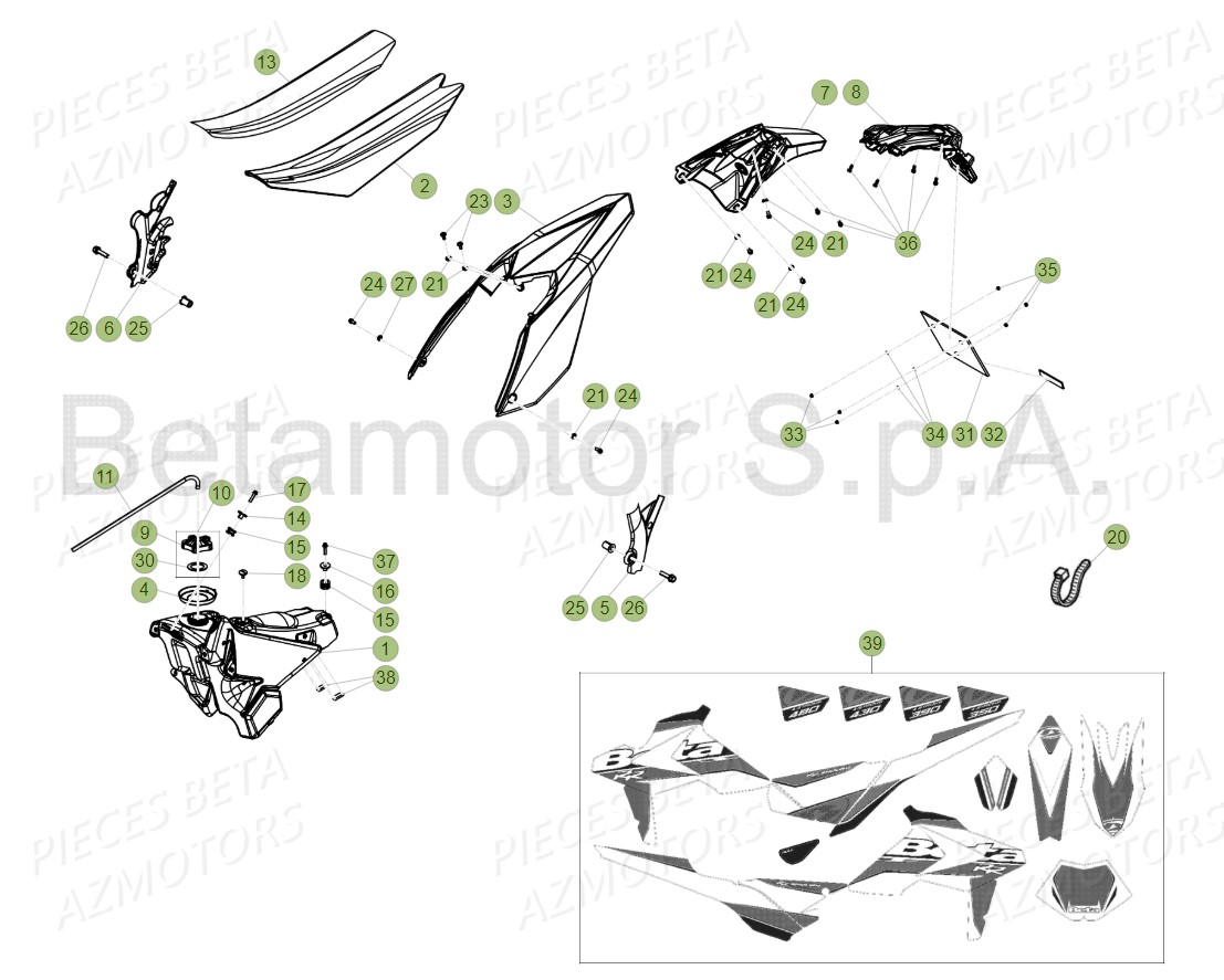 Carenages Reservoir Selle AZMOTORS PiÃ¨ces Beta RR 4T 350 Enduro - 2018