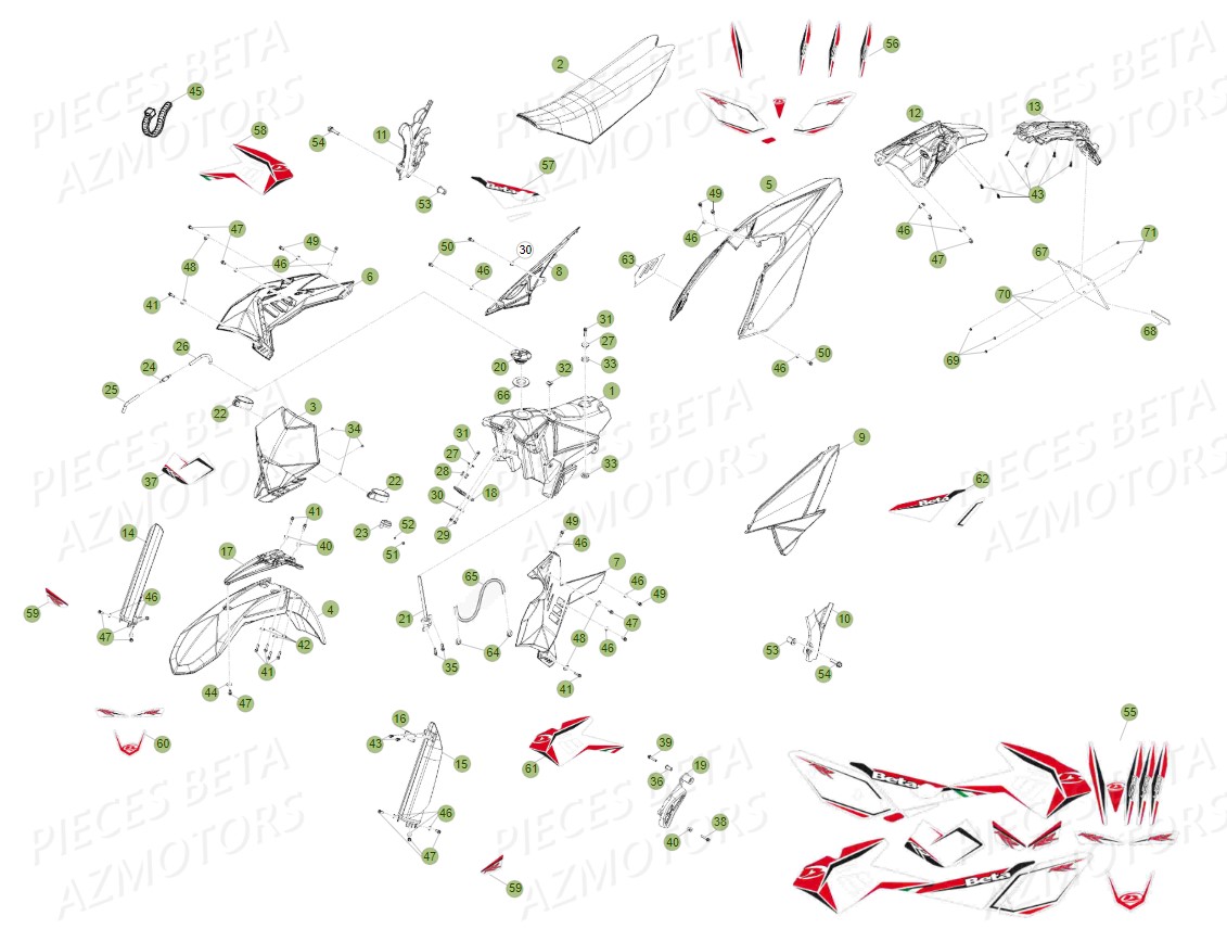 Carenages Reservoir Selle AZMOTORS PiÃ¨ces Beta RR 4T 400 Enduro - 2011