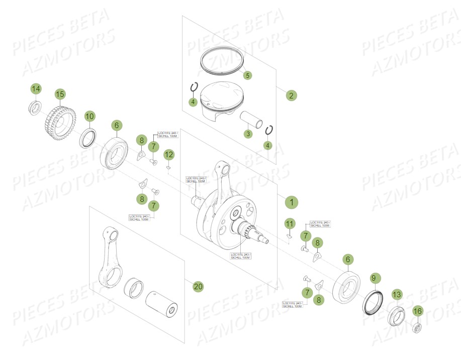 Piston Vilebrequin Rr 400 AZMOTORS PiÃ¨ces Beta RR 4T 400 Enduro - 2011