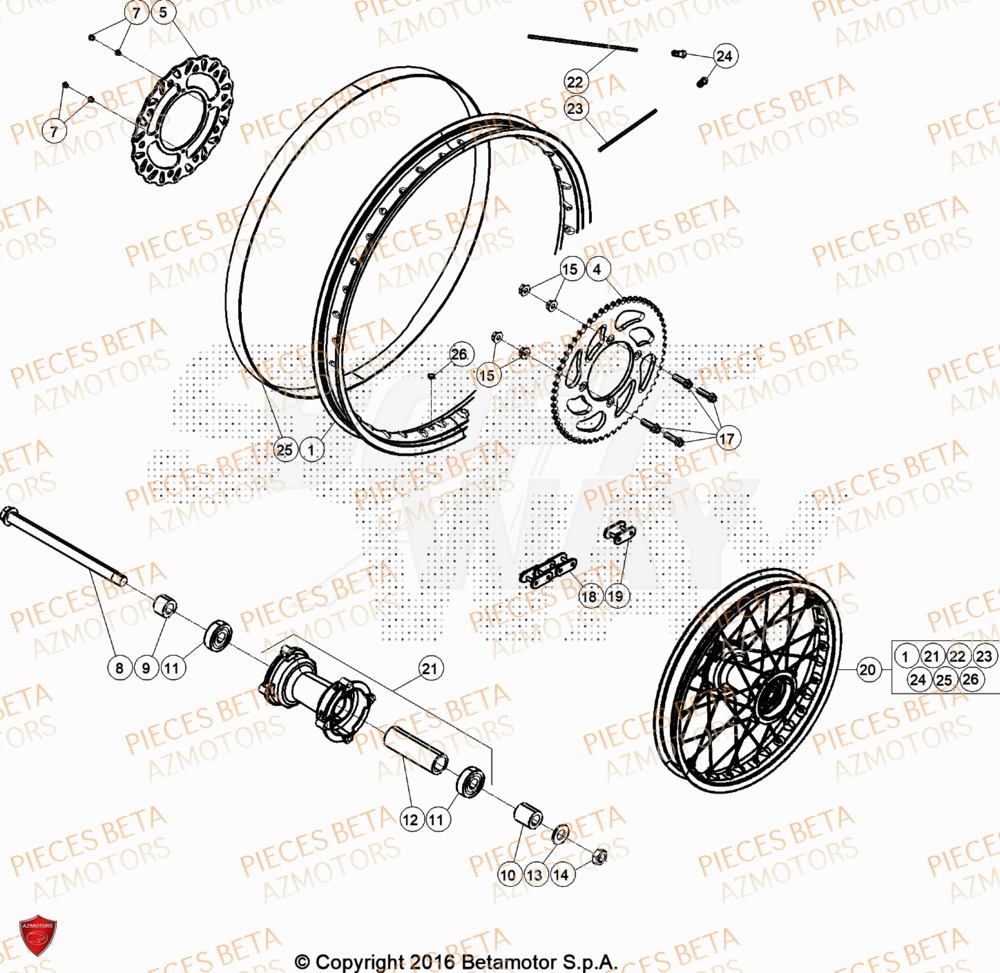 Roue Arriere AZMOTORS PiÃ¨ces Beta RR 50 SPORT - 2020
