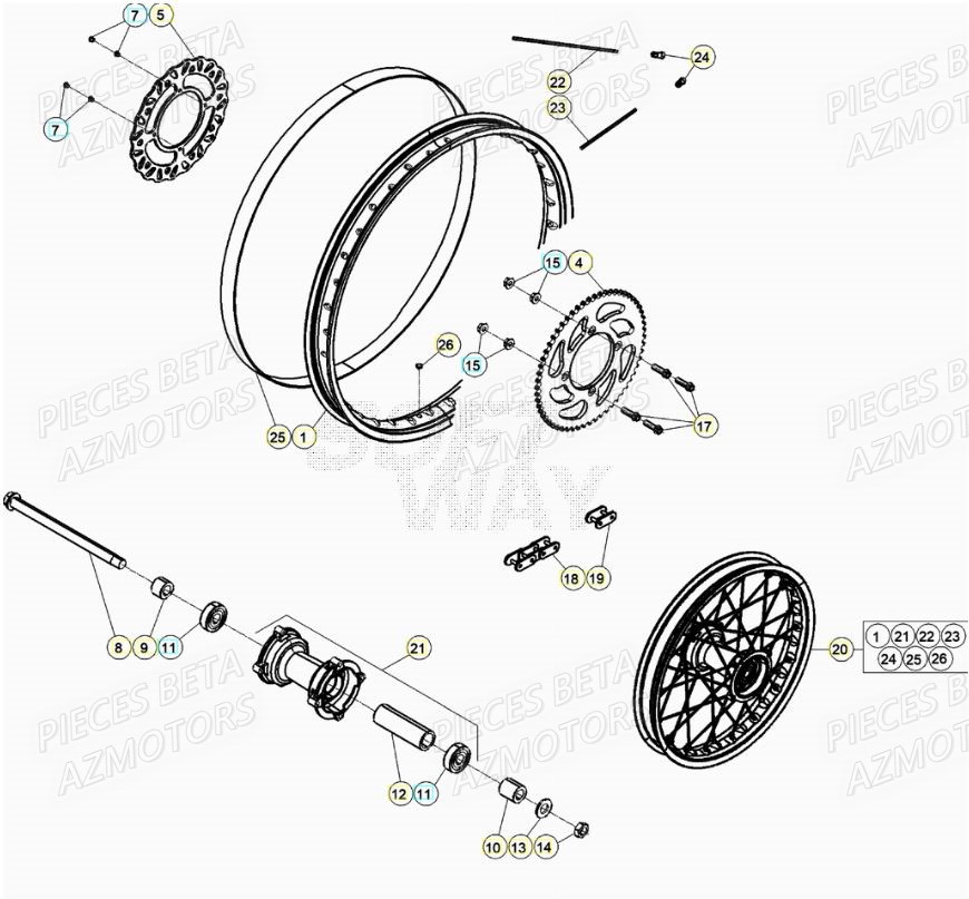 Roue Arriere AZMOTORS PiÃ¨ces Beta RR 50 SPORT - 2021-2022