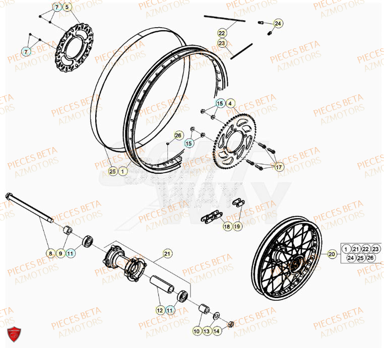 Roue Arriere AZMOTORS PiÃ¨ces Beta RR 50 SPORT - 2023-2024