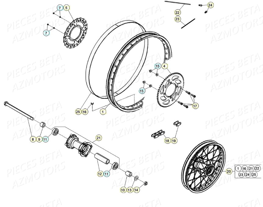 Roue Arriere AZMOTORS PiÃ¨ces Beta RR 50 STANDARD - 2020
